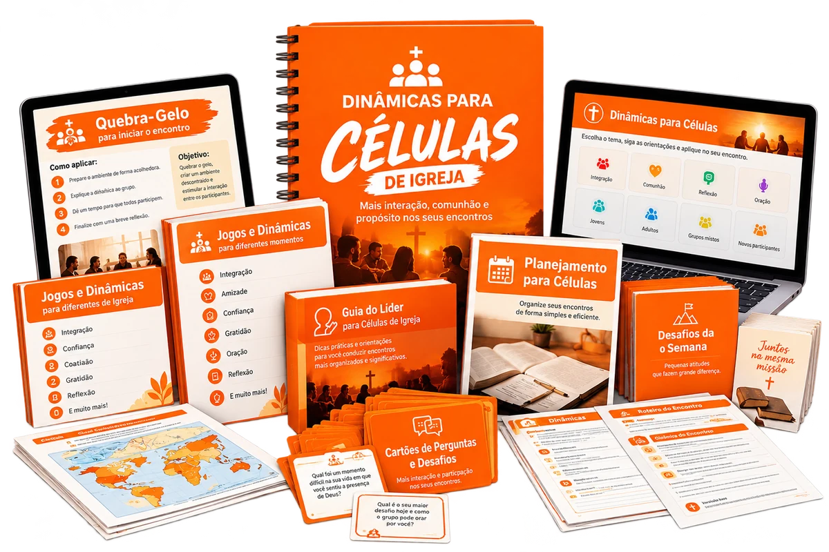 Kit Dinâmicas para Células de Igreja: apostila, guia do líder, cartões de perguntas e materiais de apoio